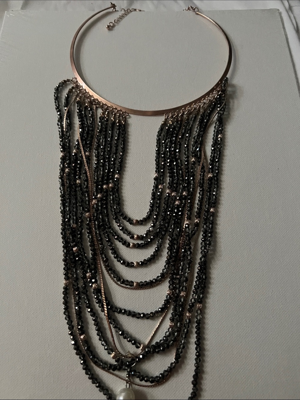 & Other Stories Black Beaded Multi-Strand Necklace with Gold Collar